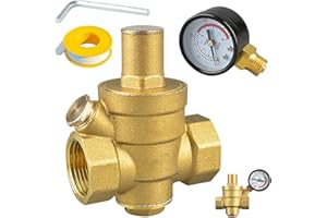 ZEWOOL Acboor Reductor de presión de agua, 3/4 pulgadas DN20 con manómetro, fabricado en latón 100% de alta dureza, reductor de presión ajustable para válvula de sobrepresión de agua, reductor de presión de
