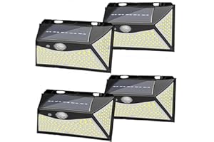 AMUFER Solar Lights Outdoor,4Pack203 LED Motion Sensor Security Lights IP65 Waterproof &270° Wide Angle Outdoor Solar Wall Lights, Solar Powered Lights Outdoor Working 3 Modes Wall Lamp bracket light（White