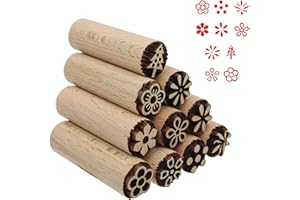 CONNECTION 10 Piezas Herramientas de Cerámica Sellos 5 x 1.5 cm Columna Sello para Ceramica de Madera Sello Flores para Arcilla Scrapbooking Artesanía DIY Repostería Masas Galletas (10 Patrones)