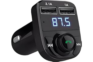 Crown Tech FM Transmitter for Car, Bluetooth 5.0 Radio Car Receiver Adapter with Hands-Free Calling and FM Transmitter MP3 Player, Dual USB Charging Port 3.1A and 1A, Support SD Card and USB Disk