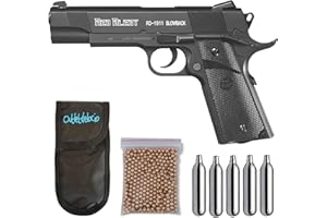 Outletdelocio, Pistola Perdigón Gamo Red Alert RD-1911 Blowback, Calibre 4,5mm BBS, Funda Portabombonas, Balines y Bombonas co2, 23054/29318/13275