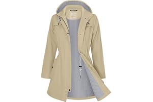 ATLASLAVA Regenjacke Damen Lang Wasserdicht Kapuze Regenmantel übergangsjacke Trenchcoat Outdoor Mantel S-3XL