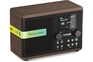 Pure Classic H4 Radio de Cuisine numérique (Dab+/FM, Bluetooth, USB, AUX, minuterie de Cuisine, Alarme), Noir Café/Noyer
