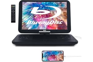 NAVISKAUTO Lecteur DVD Portable , 15.4" Grand Ecran avec Battrie supporte Disque blu-Ray Full HD 1080P,HDMI IN, Décodage de fichiers Audio Dolby, Lecture USB/SD/MMC,MP4/MKV,AV in AV Out
