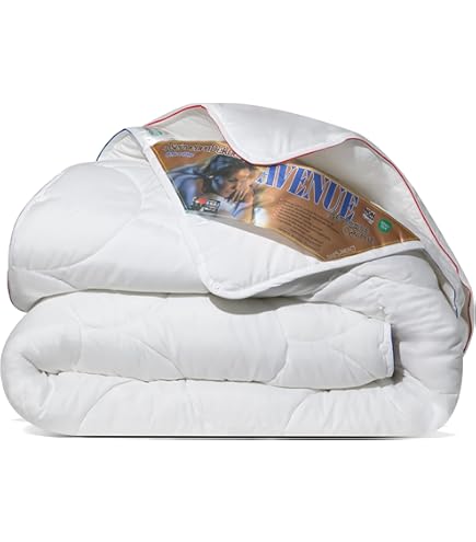 Fam Home Wit Wasbaar donsdeken 140 x 200 cm, MADE IN GREEN Gecertificeerd Gewatteerd donsdeken, Hypoallergeen Zacht Duurzaam, Gerecycleerd Polyester Holle Vezel 350g/m2, Eén Persoon