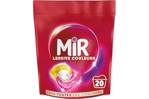 Mir - Lessive Capsules Couleurs - Raviveur - Formule 3en1 - Couleurs - Fibres - Fraîcheur- Nettoie avec Soin- Couleurs Ravivées -Fibres Lissées - Anti-Bouloche -Pour les Couleurs - Recharge 20 Lavages