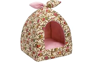 Hollypet Cat Bed Kitten Bed Self-Warming 2-in-1 Foldable Comfortable Igloo Triangle Pet Tent House, Beige