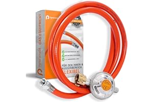 PANORAMA24 Kit de tuyau de gaz composé d'un régulateur de pression de gaz de 50 mbar et d'un tuyau de gaz flexible de 150 cm – Idéal pour les barbecues à gaz, les radiateurs chauffants, les réchauds à gaz, les