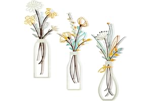 JUSJUBR 3pcs Metal Flowers Wall Art, Minimalist Metal Flower Wall Art Decoration, Stylish Hanging Decor for Home Bathroom Dining Room Living Room Bedroom, Chrysanthemum