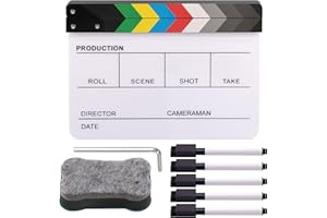 Rustark Movie Film Clap Board, Acrylic 10"x12" Acrylic Dry Erase Director Clapboard, Professional Photography Studio Video TV Cut Action Scene Clapper Board with 5 Pcs Erasable Pen