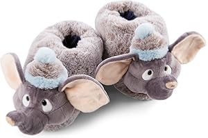 NICI Chaussons peluches éléphants Taille 38-41 (L) – Chaussures chaudes, hivernales, en peluche avec semelles antidérapantes pour garçons, filles et adultes – Chausson animal hiver