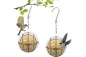 HUTHUHNHN 2 Stück aMeisenknödelhalter aus Metall, Maisenknödelhalterung mit S-Haken, Vogelfutterspender für Wildvögel, Garten-Vogelfutterstation, Robust und Langlebig (Schwarz)