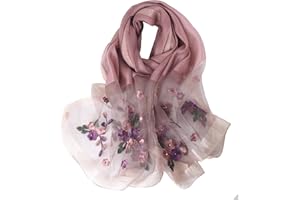 Anvevkn Women's Silk Embroidered Scarf Lightweight Shawls and Wraps for Weddings Fashion Elegant Pashmina Shawl Embroidered Scarves