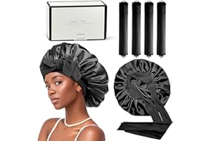 QNYNNTY Satinhaube zum Schlafen Verstellbare Seidenhaube zum Schlafen mit 4 Heatless Curls Band Schlafhaube Seide mit Gummizug Atmungsaktive Silk Bonnet Satin Haarhaube für Locken und langes Haar