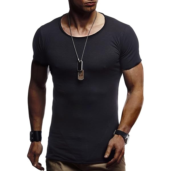 Leif Nelson T-shirt voor heren, zomer, met ronde hals, regular fit, 100% katoen, basic heren-T-shirt, casual T-shirt voor heren, antraciet, M