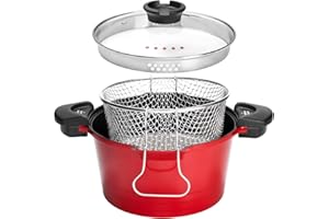 ROSSETTO Faitout Marmite Cuiseur à pâtes Revêtement antiadhésif Friteuse avec Panier Tous Feux Dont Induction Rouge 24cm