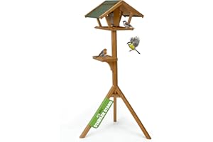 zooprinz Vogelhaus mit Ständer aus Holz – Vogelfutterstation mit herausnehmbarem Silo -Wetterfestem Dach & Ablage – großer Vogelfutterspender/Futterhäuschen für Vögel & Wildvögel – Für Garten (Braun)