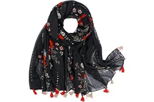 KAVINGKALY Boho écharpe pour Femmes Motif de Fleurs Imprimée Florale Légère Mode écharpes à Franges Enveloppes Châle