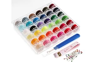 ILAUKE 36Pcs Sewing Machine Bobbin Threads with Case and Measuring Tape for Singer Brother Babylock Janome Elna, Assorted Colors
