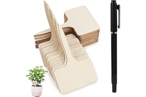 AIFRYMNE 50pcs Wooden T-Type Plant Labels with Marker Pen Set, Eco-Friendly Bamboo Garden Tags for Seedlings, Herbs, Flowers, Vegetable Identification in Outdoor, Greenhouse, and Potted Gardens, 6x10 cm