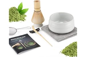 ADMYGO Set 7 Pezzi Matcha, Frusta Matcha, Set da tè Macha con Cucchiaio, Porta Frusta, Matcha Whisk, Paletta, Colino, Accessori Matcha Cerimonia del tè Tradizionale Giapponese Miglior Regalo, Bianco puro