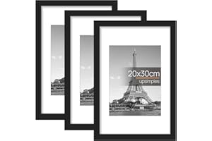 upsimples Cornice 20x30, Confezione da 3 Cornici portafoto Nere, Formato 30x20 cm, Con Supporto Orientamento Orizzontale o Verticale, Cornici per Ppuzzle, Parete, Poster, Diploma Universitario