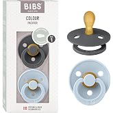 BIBS Colour Pacifier, 0-6 Months, Pack of 2, Symmetrical Teat, Iron/Baby | Natural Rubber Latex | Size 1 | BPA Free