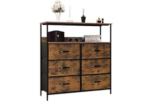 ‎LYNCOHOME LYNCOHOME Kommode mit Schubladen aus Stoff, Sideboard Flur Schrank mit 6 Stoffschubladen und Fächern, Schubladenschrank Ordnungsmöbel für Küche Büro Bedroom