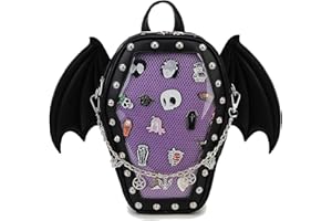 fancybag Sac à dos gothique en forme de cercueil avec aile de chauve-souris détachable pour Halloween cercueil Ita Punk Sac à bandoulière pour affichage des épingles en émail, Noir, middle