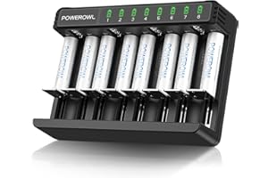 POWEROWL Ładowarka AAA z 8 akumulatorami, ładowarka AAA do akumulatorów NI-MH NI-CD AA/AAA/C/D, typ C, szybkie ładowanie micro USB