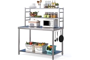 UNIONLINE Stainless Steel Table with 2 Layer Top Shelf,Commercial Catering Tables Undershelf, Food Prep Workbench for Outdoor Kitchen Pizza Oven 122x61x138 cm