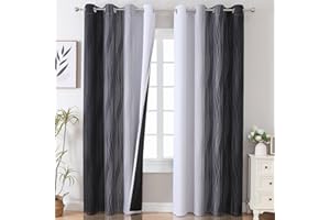 VEHEDE Gradient Blackout Curtains for Bedroom, Ombre Thermal Insulated Curtain 84 Inch Drop Noise Reduction Eyelet Drapes for Window Treatment, W52 x L84 Inch, Black and Greyish White, 2 Panels