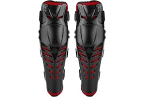 Hlyjoon Lot de 2 genouillères de moto noires + rouges PE + EVA en mousse respirante antidérapante pour motocross, coudières, protège-tibias pour moto de course Dirt Bike