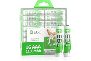 EBL 16 Pack 1100mAh Rechargeable Battery AAA, High Capacity Performance NIMH AAA Rechargeable Batteries with Durable Storage Case