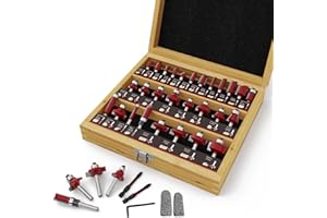 CSOOM Set di 30 Frese Professionali per Lavori in Legno, Taglierina in Metallo Duro, Fusto da 8 mm, Scatola di Legno Inclusa per la Conservazione