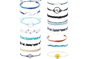LOLIAS 16 Piezas Pulseras de para Tobillo con Ondas para Mujer Surfista de Verano Ajustable Resistente Al Agua para la Amistad Pulseras para el Tobillo Cuerda Trenzada Girasol Juego de Pulseras Boho