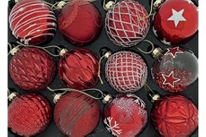 MC Trend 12er Set edle Luxus Glas Weihnachtskugeln Ø 8cm Weihnachtsbaum Kugeln Christbaumkugeln Weihnachts Deko (ROT)