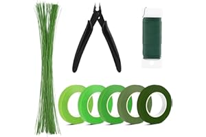 ABOHU Kit d'outils d'arrangement Floral, Comprend 5 Rouleau Floratape Fleuriste, 100 Pièces Tiges Fleurs Artificielles, 35m Fil Floral Flexible de Calibre et Coupe-fils, pour les Bouquets DIY