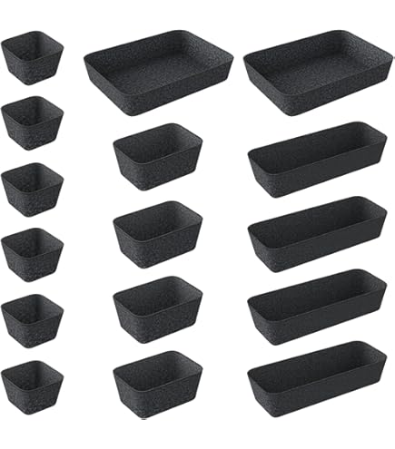 LOLYSIC 24-teiliges Schubladen Organizer Set - 3 Größen Aufbewahrungsboxen In Dunkelgrau