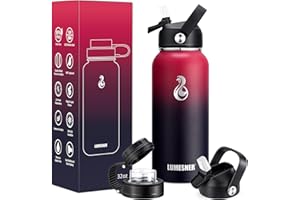 Lumesner Vacuum Insulated Stainless Steel Water Bottle,1200ml/950ml/650ml- 2 Lids (Straw Lid and Spout Lid), 2 Straws Water Bottle (1000ml, Dark Rainbow)