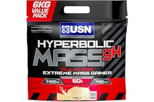 ‎USN USN Hyperbolic Mass gH: All-in-One Mass-Gainer-Proteinpulver für schnelle, effektive Gewichts- und Muskelmassenzunahme, Pre- and Post-Workout Weight Gainer Komplex, Vanille, 6kg