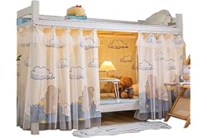 IDAHSOR 2 Panel Bottom Bunk Bed Curtains Cloth Breathable Bed Canopy Students Curtain Shading Nets for Single Bed (Clouds)