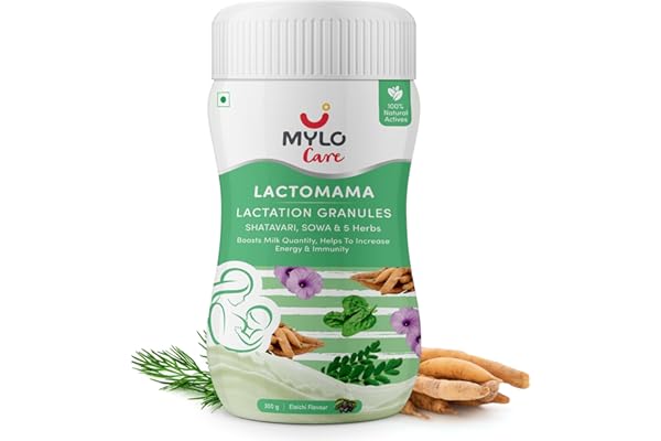 Mylo Lactomama Granules Lactation Supplement for breastfeeding with Shatavari to Increase Breast Milk (Elaichi Flavour - 300 g ) With Herbs like Moringa, Sowa & 5 Others 2 Scoops per Serving (Pack of 1, Elaichi)