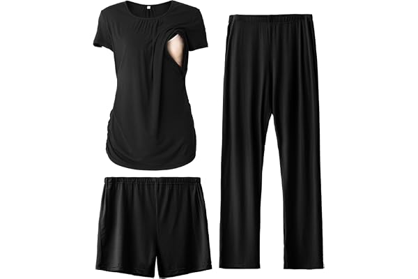 SUNNYBUY dam Weich Pyjamasset | Amningströja, långa byxor och shorts för gravid postpartum och alla årstider