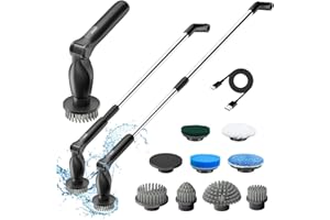 WQSS AOEIU Electric Spin Scrubber, Cordless Spin Scrubber with 8 Replaceable Brush Heads and Adjustable Extension Handle, 2 Speeds & Remote Control,Power Electric Cleaning Brush for Bathroom Floor Tile Car