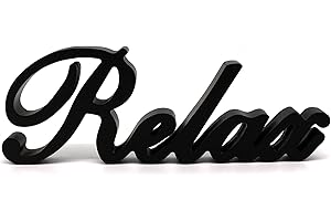 CVHOMEDECO. Matt Black Wooden Words Sign Free Standing "Relax" Desk/Table/Shelf/Home Wall/Office Decoration Art, 12 x 4.25 x 1 Inch