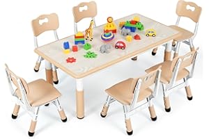 ‎MAMIZO MAMIZO Kindertisch Packung mit 6 Stühlen, Kindertischgruppe Höhenverstellbar, Kinder Tisch Stuhl Set für Kindergarten und Kinderzimmer, Plastik Kindermöbel, Sitzgruppe Jungen Mädchen ab 2 Jahre, Gelb
