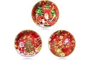 KEELYY Weihnachtsteller 3er-Set, 22cm Ø Teller für Weihnachten, Nikolaus, Advent, Wiederverwendbare Snackteller Dekoteller mit weihnachtlichen Motiven, Tischdekoration für Weihnachten