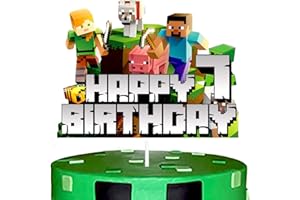 YOOYEH 1 PCS 7th Minecraft Party Cake Toppers, Cartoon Movie Themed Happy Birthday Party Supplies Decorations for Boys Girls Decorations (7th)