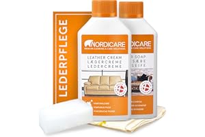 Nordicare Leather Cleaner Care Kit for Sofas, Cars, Furniture - Leather Cleaner for Sofas - Car Leather Cleaner, Leather Cleaner for Car Seats - with UV Protection - Made in Denmark (250 ml)